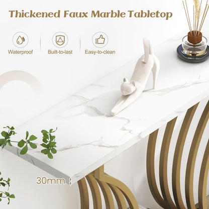 "Gold and White Marble Entryway Table"