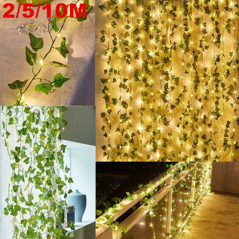 "Luminous Ivy Garland: Faux Greenery with LED Lights for Hanging Decor"