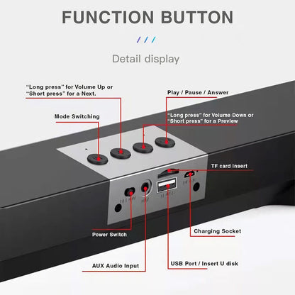 "Immerse Yourself with 3D Sound: Wireless Bluetooth 5.0 TV Soundbar Speaker with Subwoofer in Sleek Black Design"