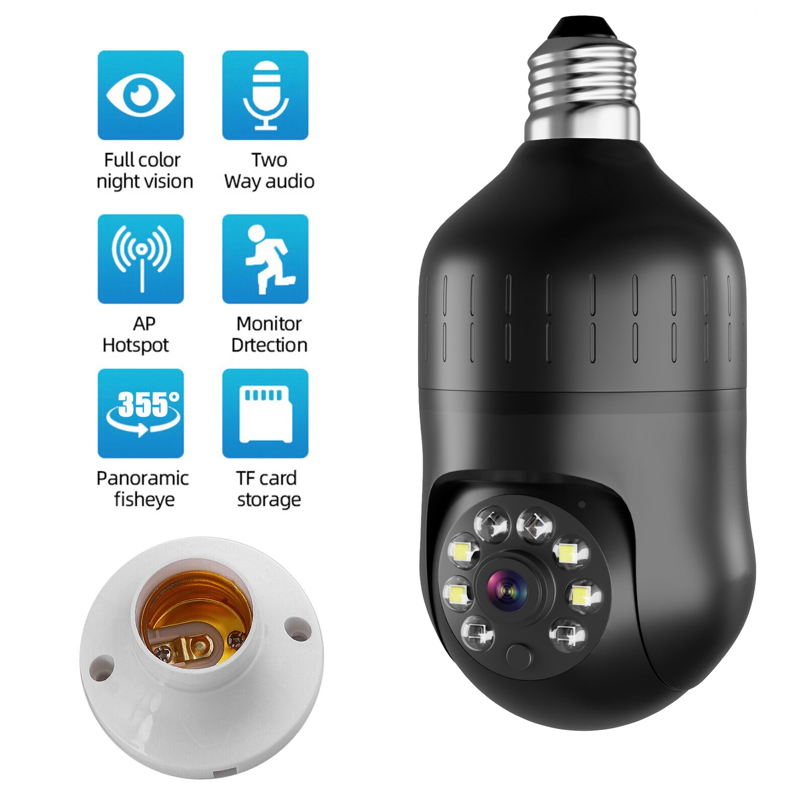 "Smart Home Security Camera Light Bulb with 1080P HD, Wi-Fi, and Night Vision"