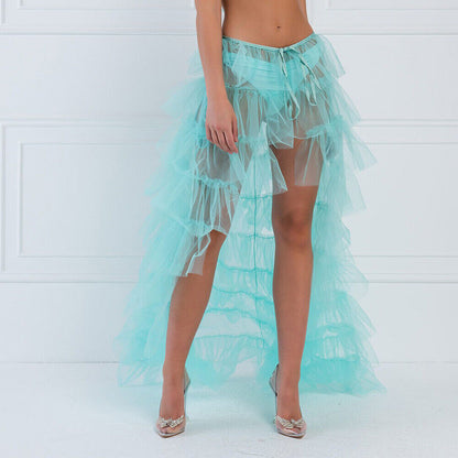 Sheer Mesh Tulle Tutu Pleated Maxi Dress - Perfect for Parties and Beach Cover-ups!