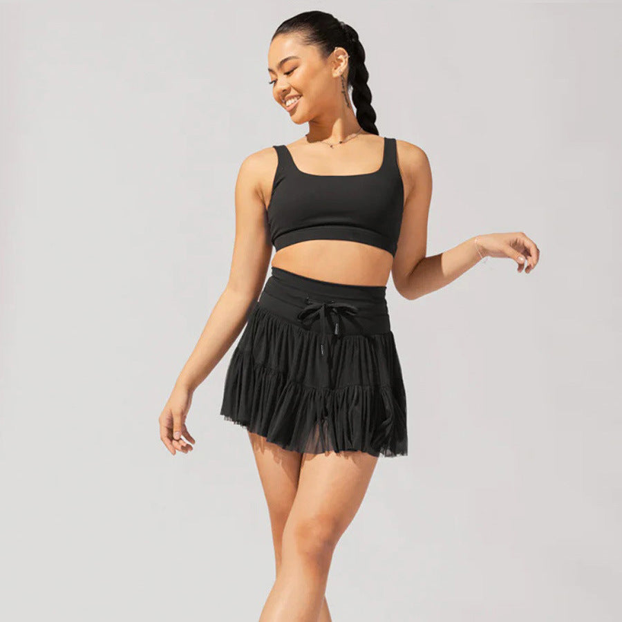 "Summer Chic: High Waist Lace-Up Sports Skirt with Safety Pants"