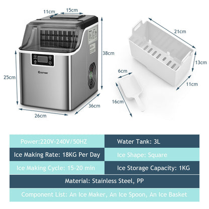 "18KG Ice Maker: Your Portable Countertop Solution for 24H Ice Production"