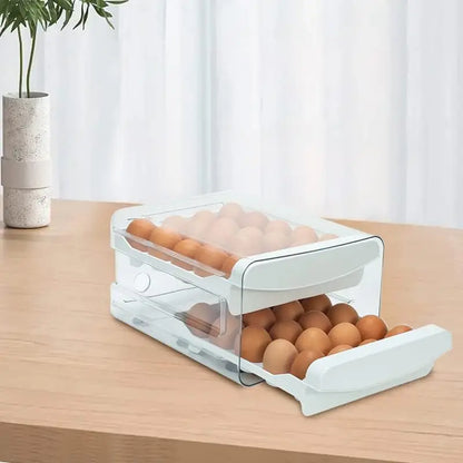 "Clear 2-Layer Egg Holder for Refrigerator - Keep Your Eggs Fresh and Organized!"