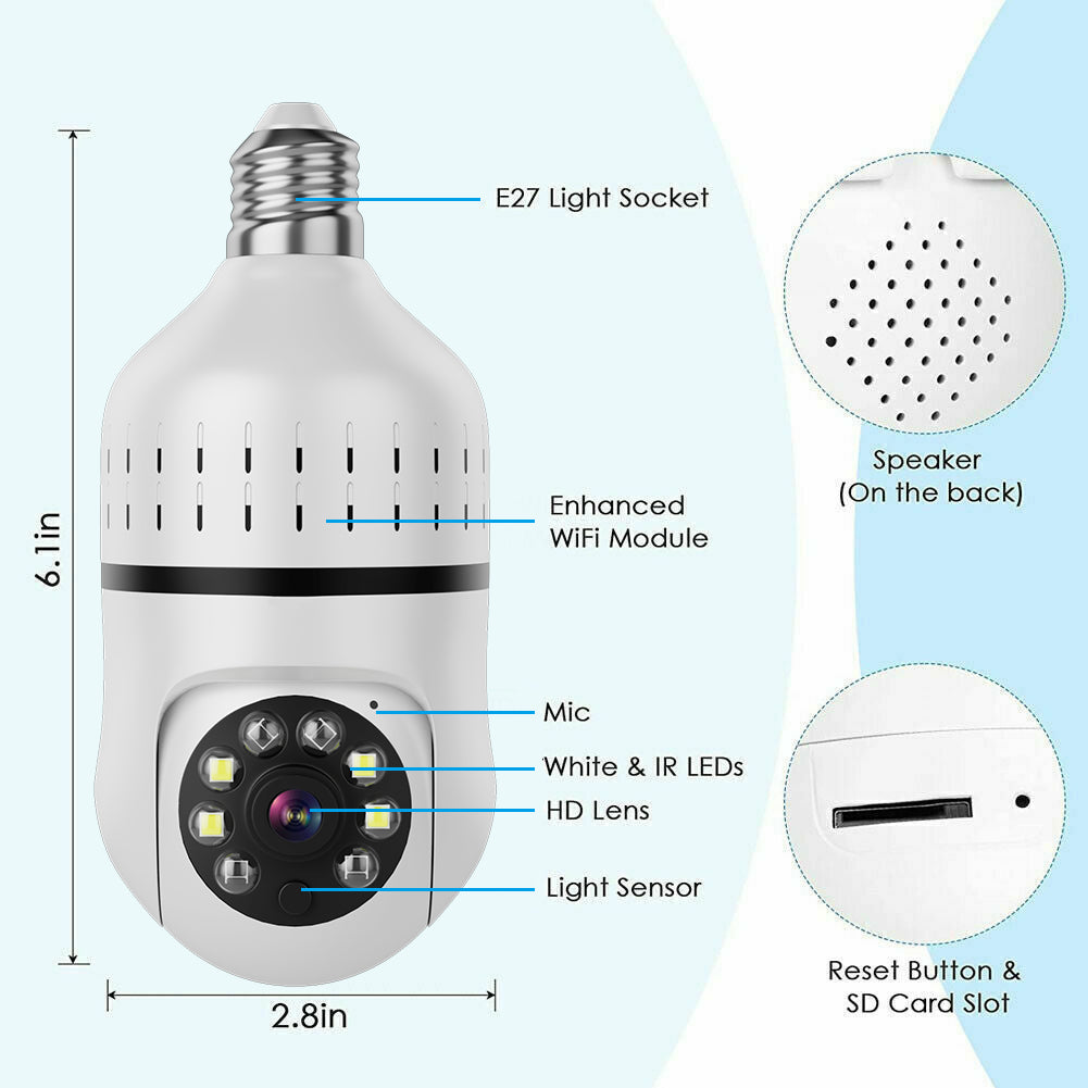 "Smart Home Security Camera Light Bulb with 1080P HD, Wi-Fi, and Night Vision"