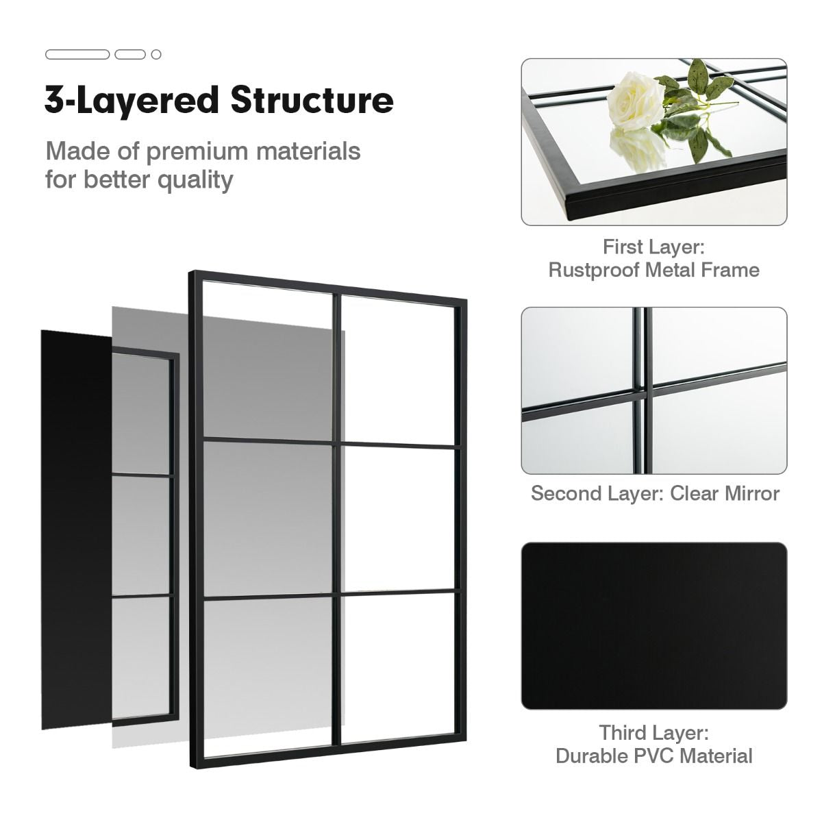 "Modern Metal Frame Wall Mirror - Large Rectangle"