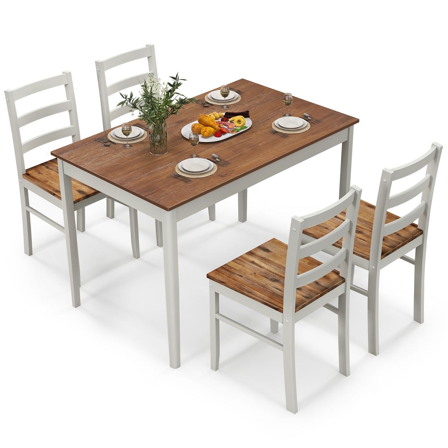 "Rustic 5-Piece Dining Set with Spacious Wooden Tabletop"