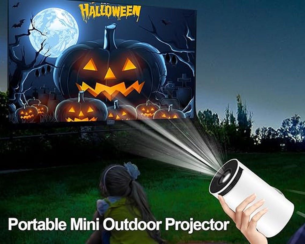 "4K Portable Mini Projector with Wifi6, Android 11, and Auto Horizontal Correction - Perfect for Outdoor Movies!"