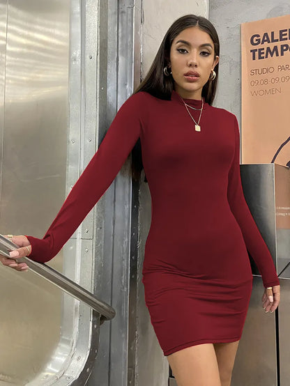 Elegant Turtleneck Pleated Mini Dress