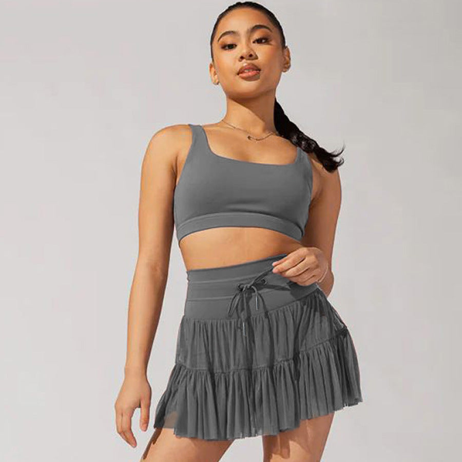 "Summer Chic: High Waist Lace-Up Sports Skirt with Safety Pants"