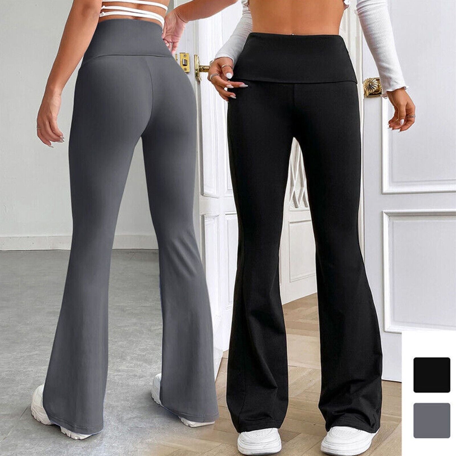 "Flare High Waist Yoga Leggings for Women - Stylish Palazzo Stretch Trousers"