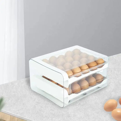 "Clear 2-Layer Egg Holder for Refrigerator - Keep Your Eggs Fresh and Organized!"