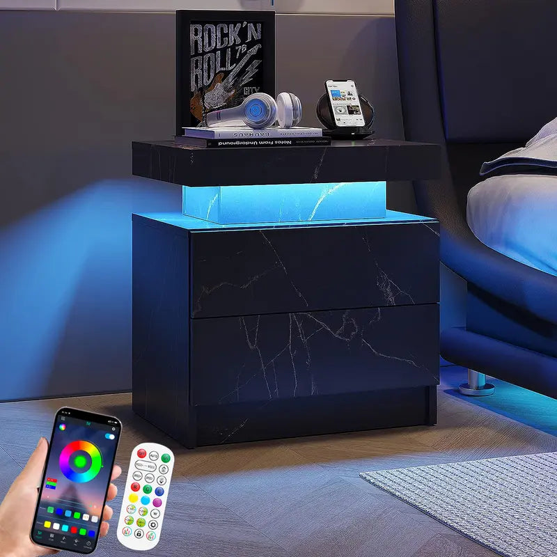 "Modern LED Bedside Table with Drawers - Perfect for Bedroom and Living Room Decor!"