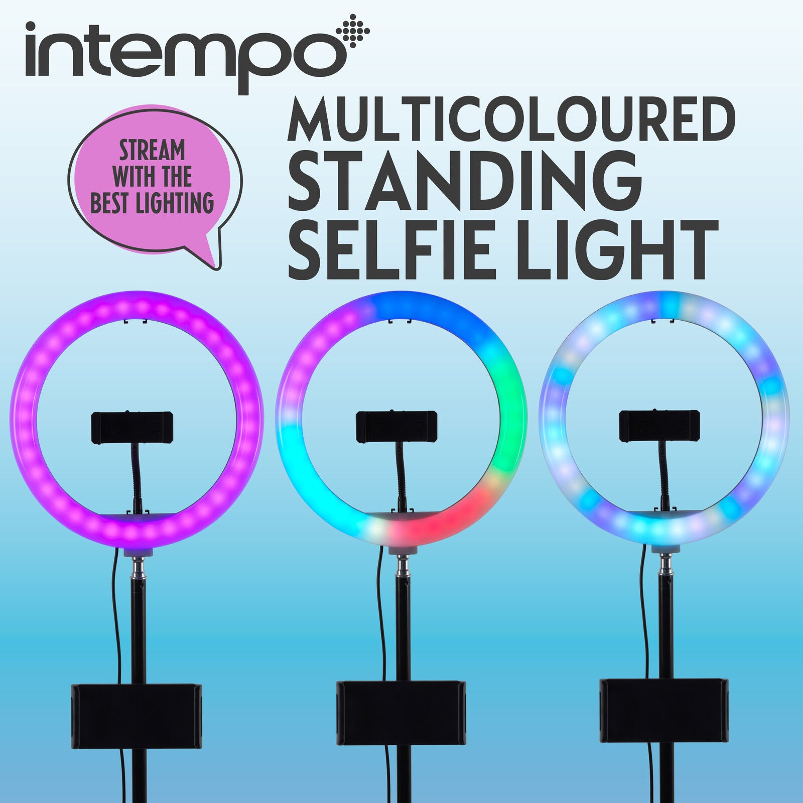 "Intempo Selfie Light Stand with Adjustable Height and Foldable Design"