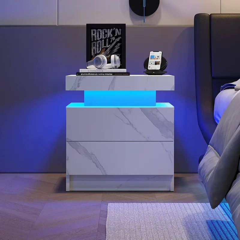 "Modern LED Bedside Table with Drawers - Perfect for Bedroom and Living Room Decor!"