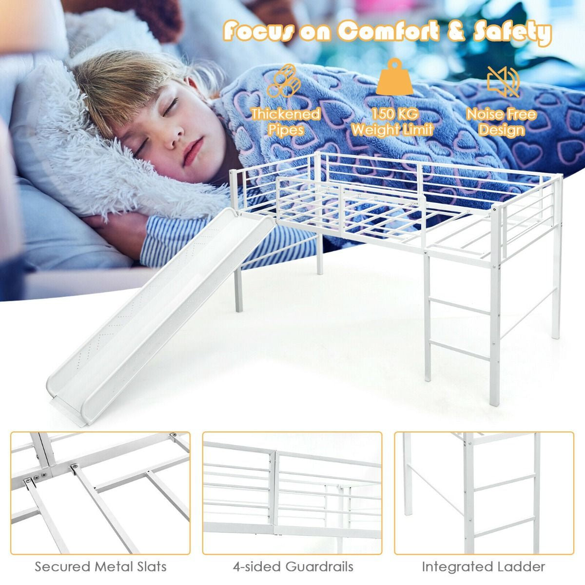 "Cozy Loft Bed with Slide, Stairs, and Safety Guardrails for Kids"