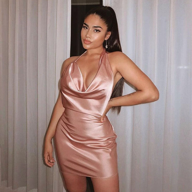 "Summer Party V-Neck Satin Mini Dress"