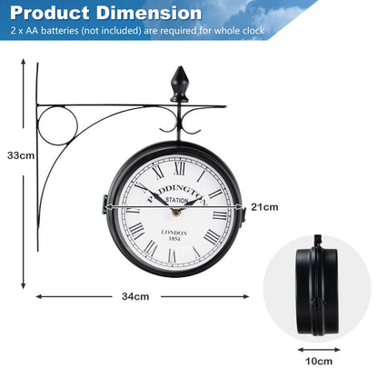 "Rustic Double-Sided Wall Clock - Perfect for Indoor and Outdoor Décor"