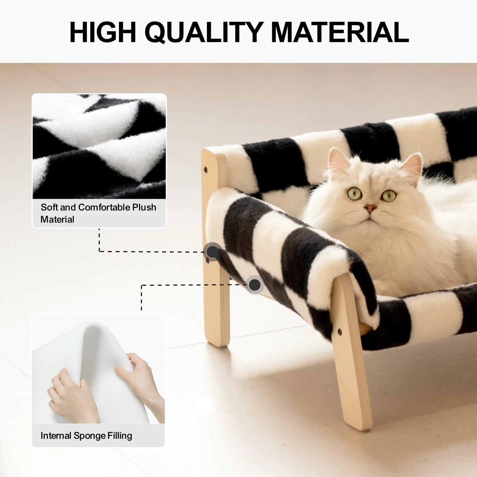 Fluffy Heaven: Deluxe Wooden Bed for Spoiled Cats and Tiny Doggos - A Purrfect Sofa for Your Fur Babies!