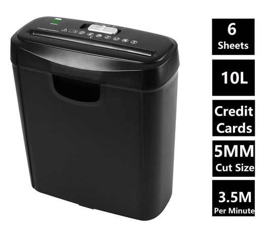 "Compact Home Office Paper Shredder - Shreds 6 Sheets at a Time, 10L Capacity"