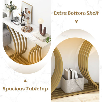 "Gold and White Marble Entryway Table"