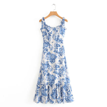 "Vintage Floral Print Spaghetti Strap Midi Dress - Summer 2020 Collection"