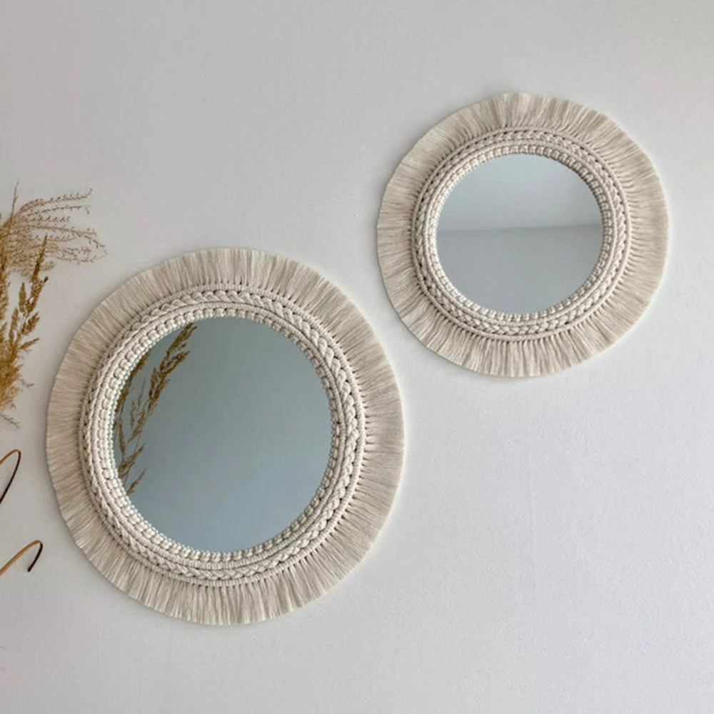 "Boho Chic Macrame Round Mirror Set for Stylish Home Decor"