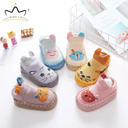 2021 New Cute Cartoon Animal Newborn Toddler Baby Shoes First Walkers Non-Slip Girls Boys Crib Shoes Floor Socks Shoes