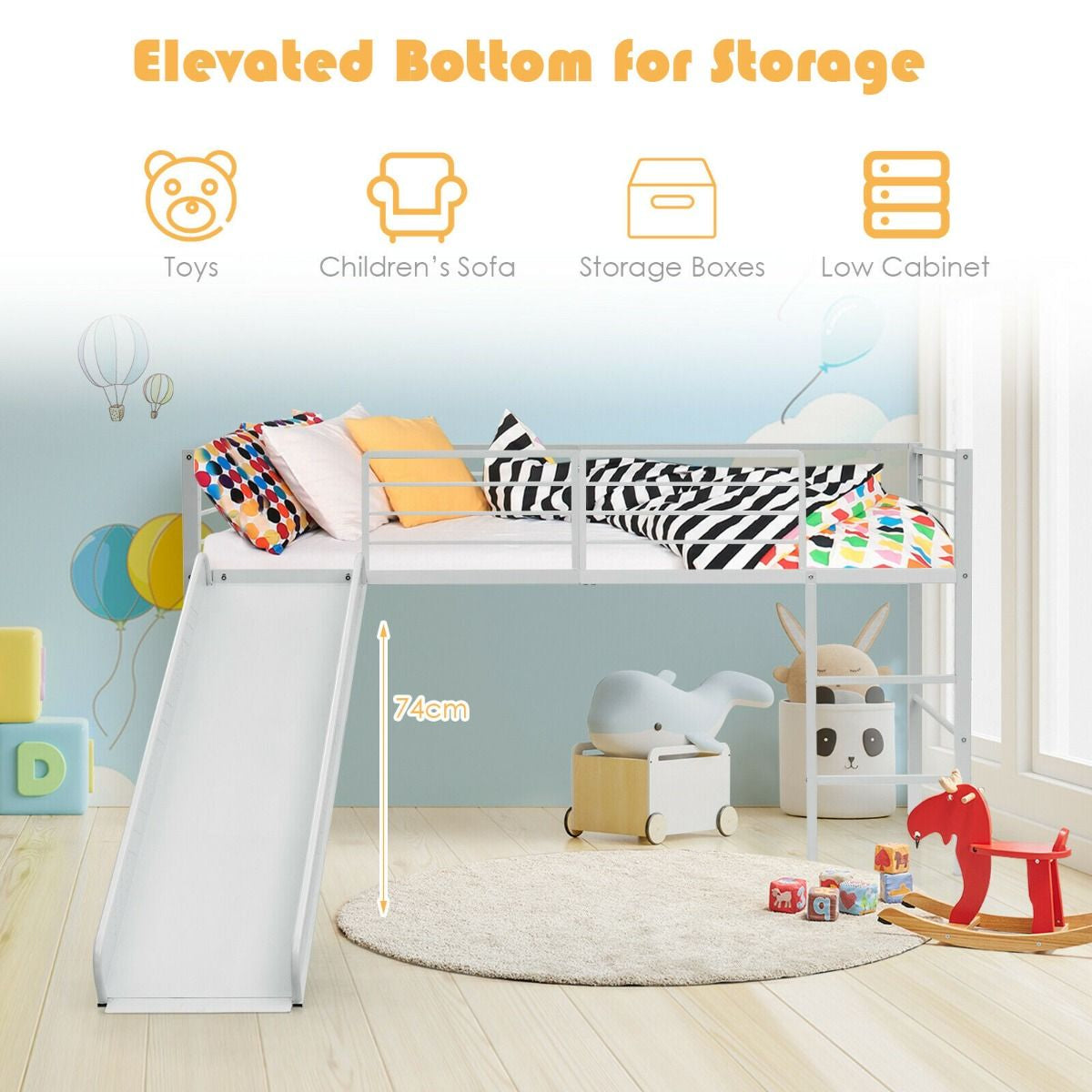 "Cozy Loft Bed with Slide, Stairs, and Safety Guardrails for Kids"