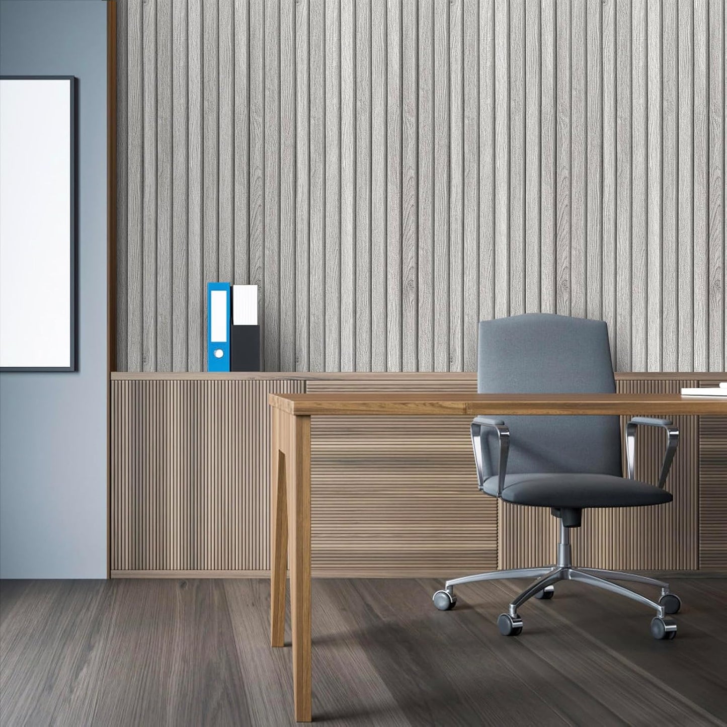 Light Grey 3D Wood Panel Wallpaper - Self Adhesive Vinyl Wrap, Waterproof Peel and Stick Wall Covering for Living Room - 40cmx3m