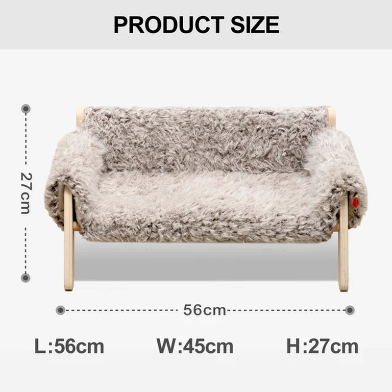 Fluffy Heaven: Deluxe Wooden Bed for Spoiled Cats and Tiny Doggos - A Purrfect Sofa for Your Fur Babies!