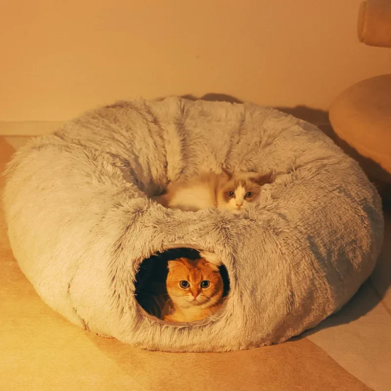 "Cat Bed: Where Felines Lounge and Dogs are Confused Tunneling! 😸🐶"