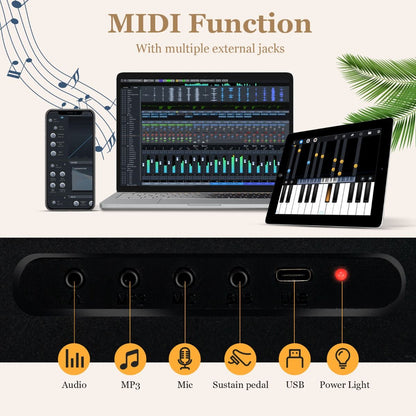 "Portable 88-Key Full-Size Digital Piano Keyboard with MIDI Connectivity"