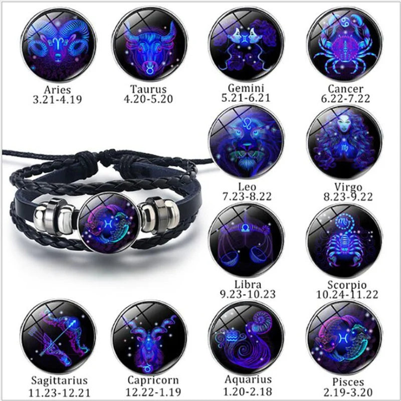 Zodiac Constellation Bracelet Braided Design Bracelet for Men Women Kids