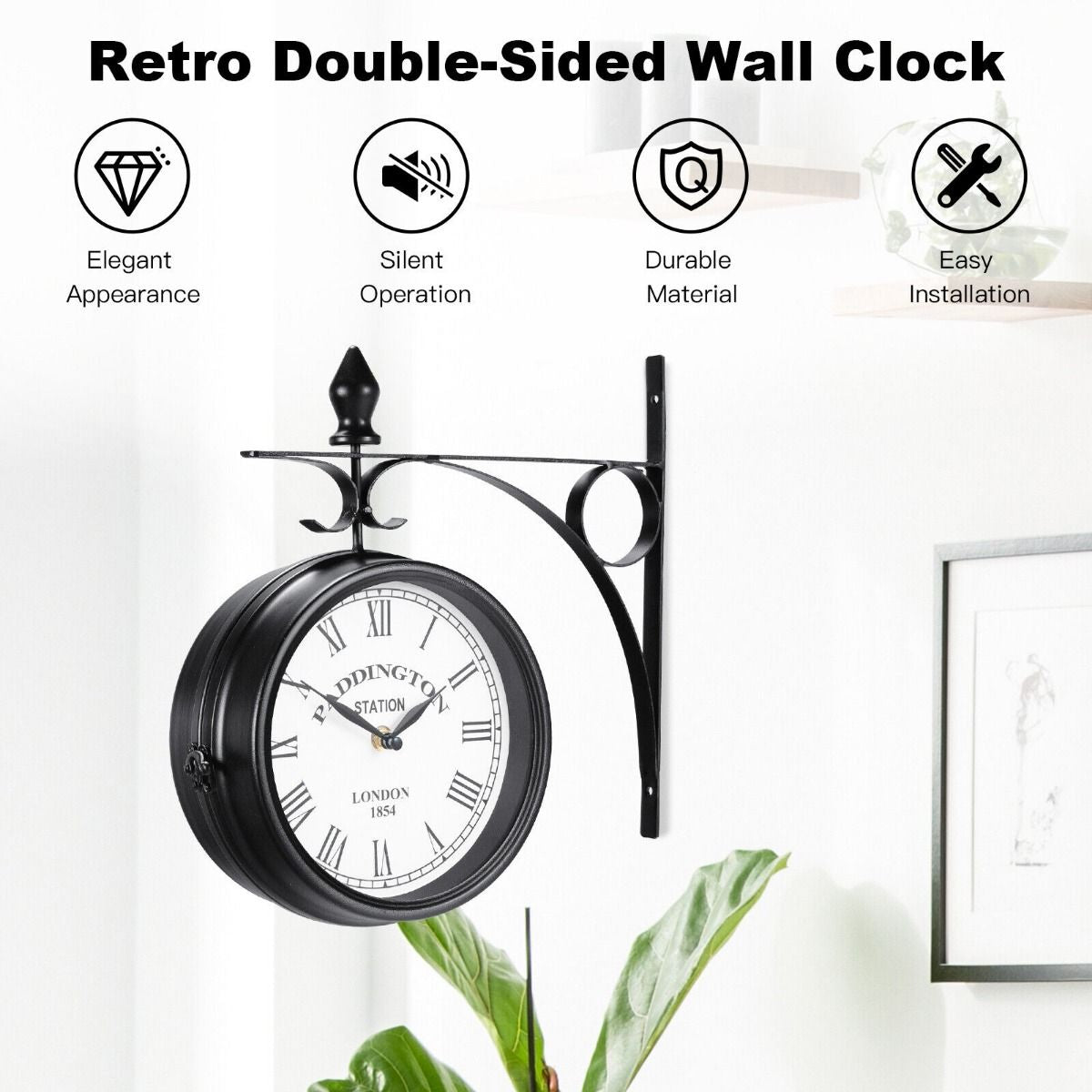 "Rustic Double-Sided Wall Clock - Perfect for Indoor and Outdoor Décor"