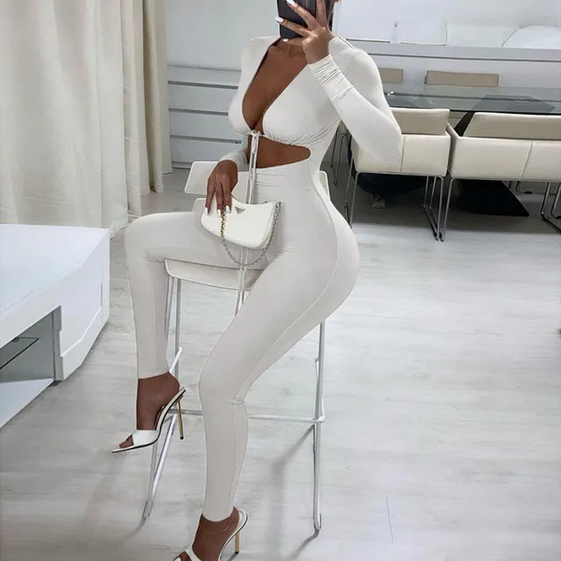 "Black & White Bandage Bodycon Jumpsuit - Summer & Winter 2021 Collection"