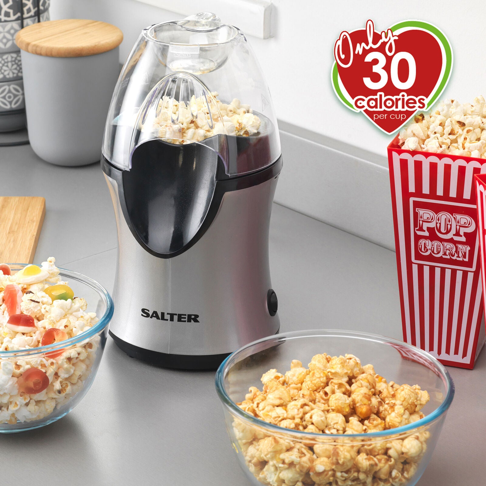 "Salter® Healthy Hot Air Popcorn Maker - 1200W Grey/Black"