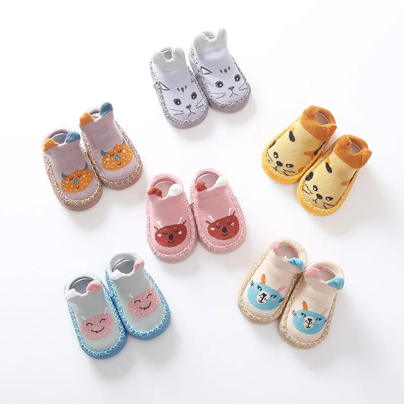 2021 New Cute Cartoon Animal Newborn Toddler Baby Shoes First Walkers Non-Slip Girls Boys Crib Shoes Floor Socks Shoes