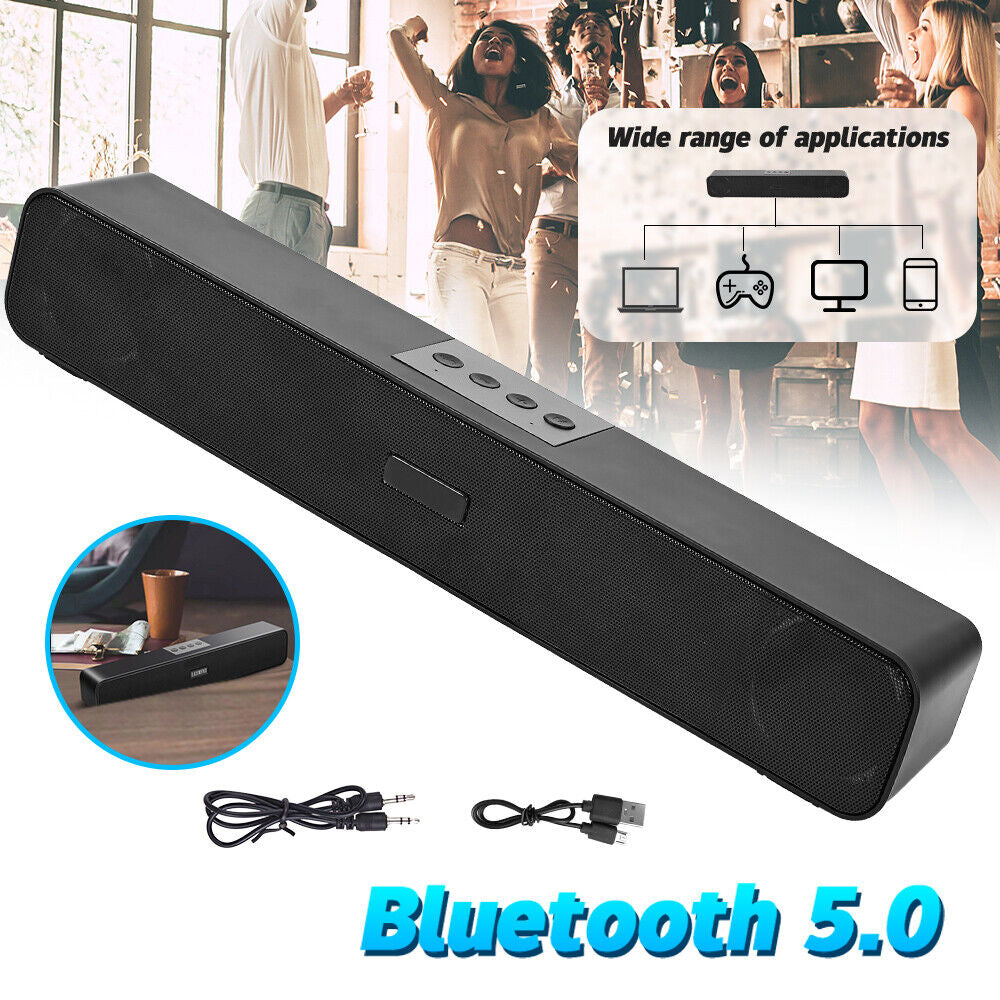 "Immerse Yourself with 3D Sound: Wireless Bluetooth 5.0 TV Soundbar Speaker with Subwoofer in Sleek Black Design"