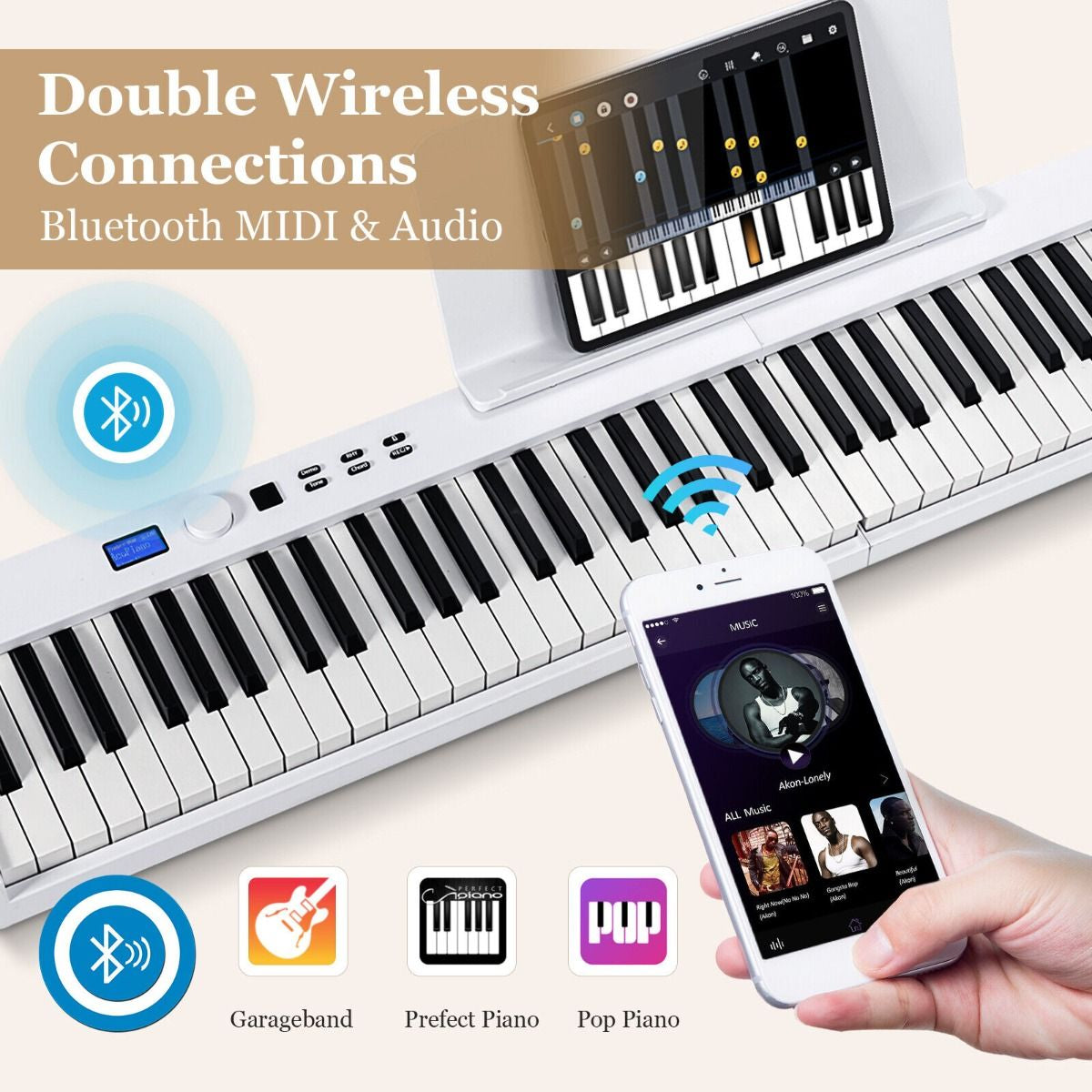 "Portable 88-Key Full-Size Digital Piano Keyboard with MIDI Connectivity"