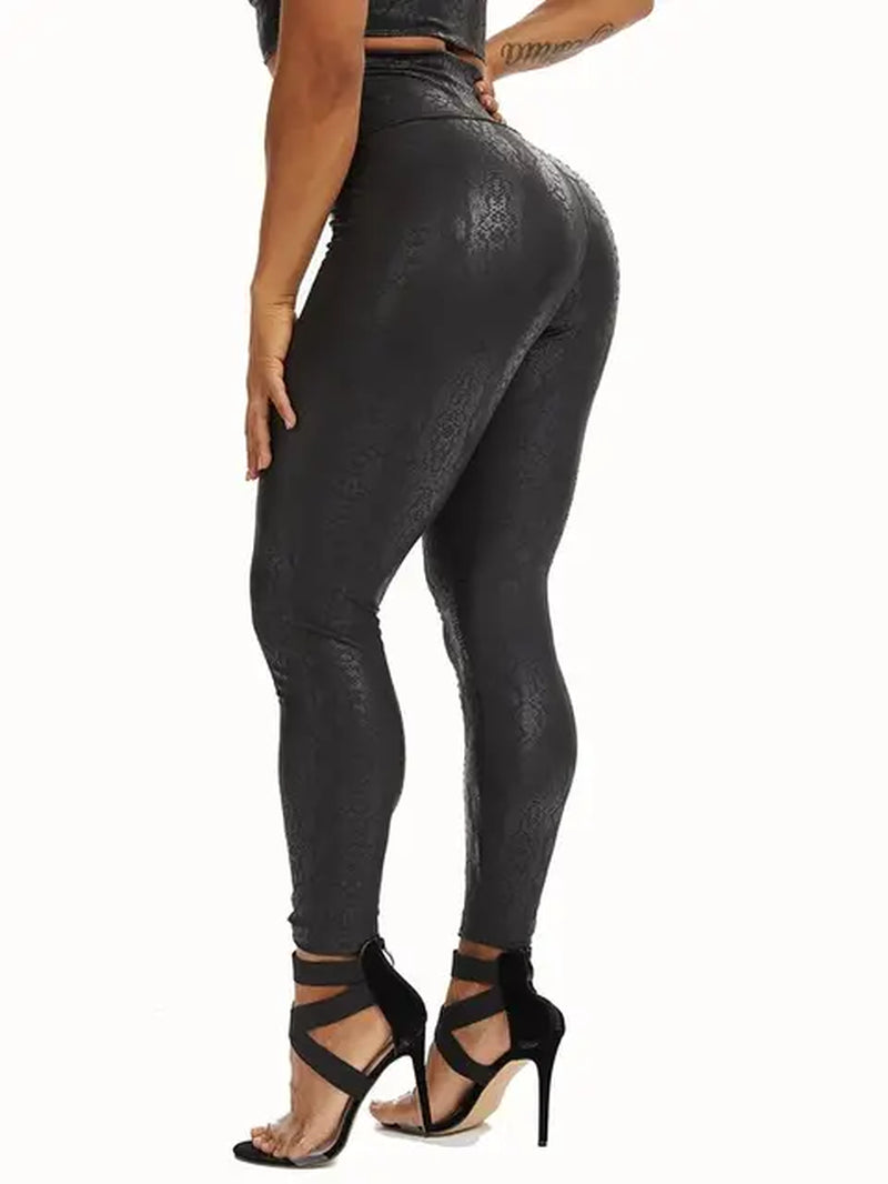 "Leopard Snake Print High Waist Leather Leggings for Women - Sexy Slim Fit PU Pants"