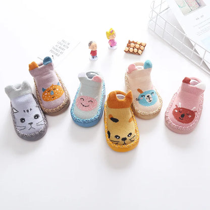 2021 New Cute Cartoon Animal Newborn Toddler Baby Shoes First Walkers Non-Slip Girls Boys Crib Shoes Floor Socks Shoes