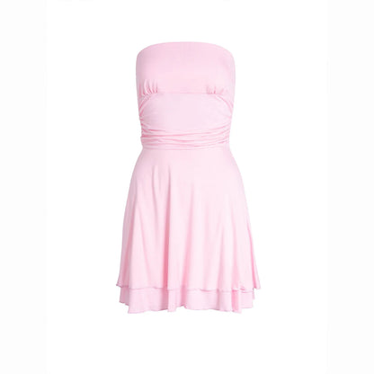 "Y2K Summer Sexy Tube-Top Dress: Flirty Pleated Mini for Women"