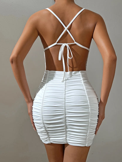 "Backless Pleated Camisole Dress: 2024 Seaside Vacation Collection"